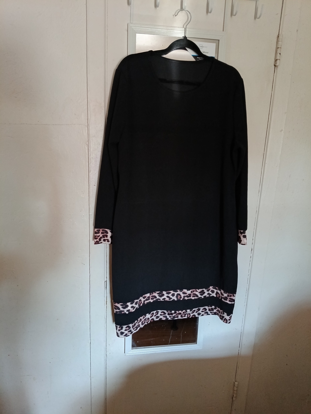 Black Long Sleeve Dress with Leopard Trim